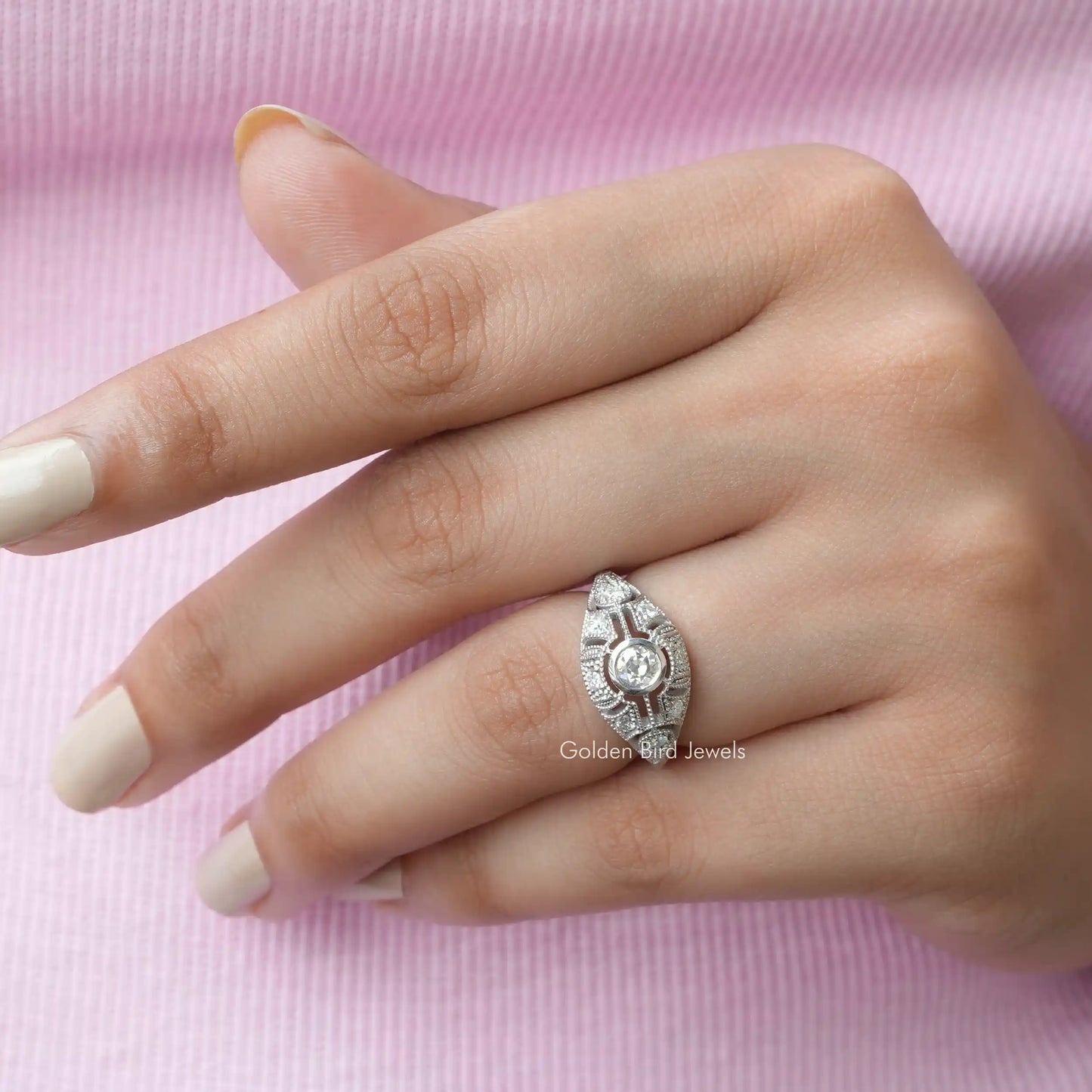 Old European Round Cut Moissanite Vintage Ring