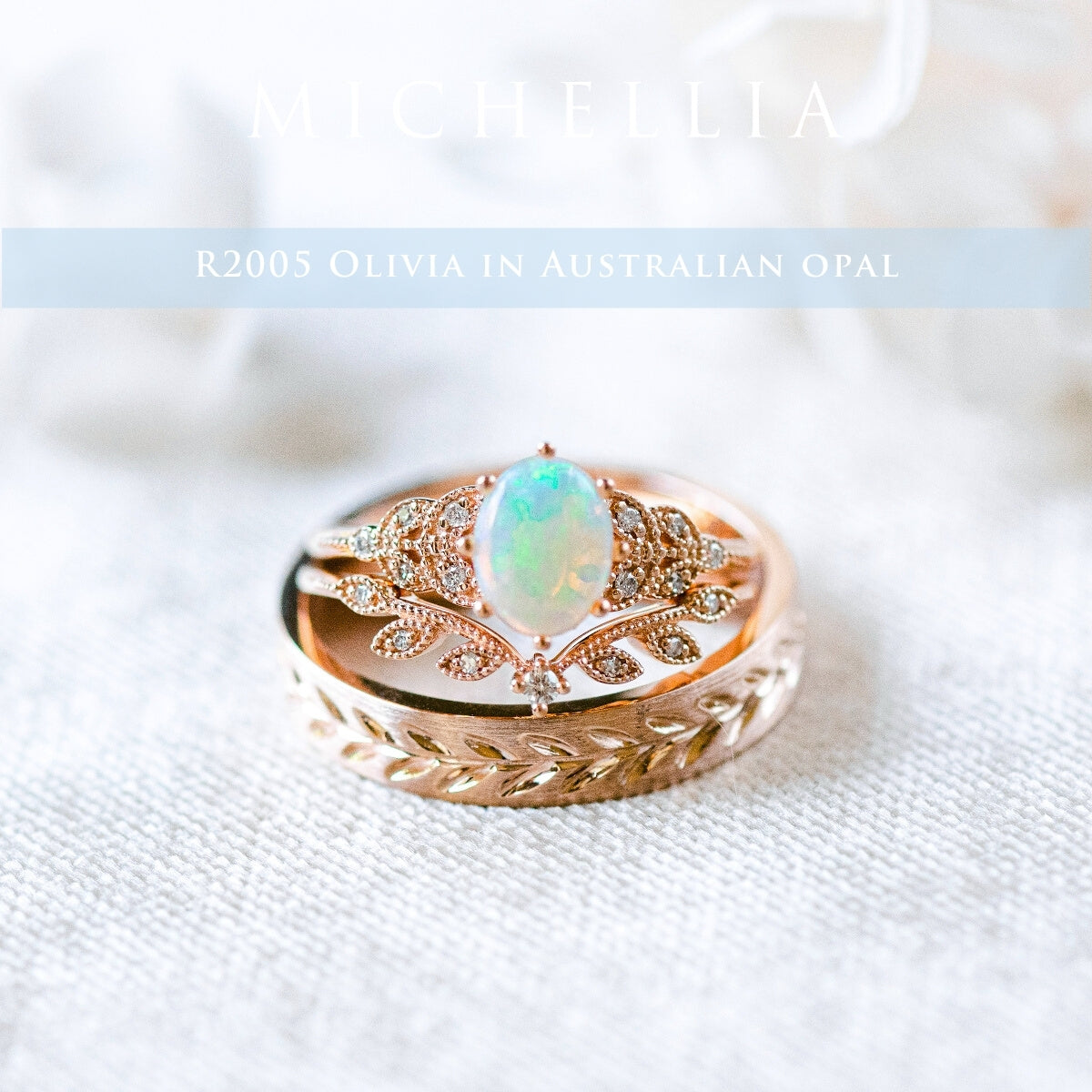 [Olivia] Classic Floral Oval Engagement Ring in Natural Australian Opal