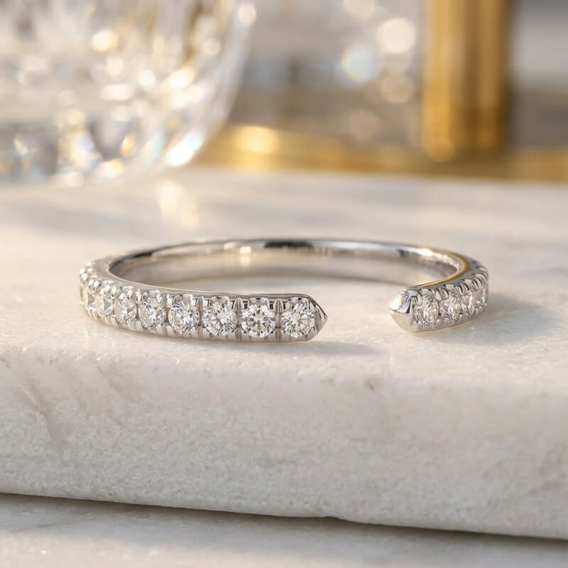 Open Pave Moissanite Wedding Band Ring