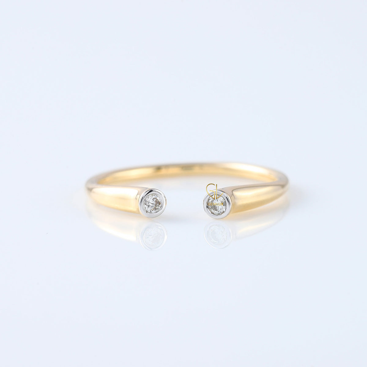 Open Cuff Two Stone Bezel Set Thin Stackable Band