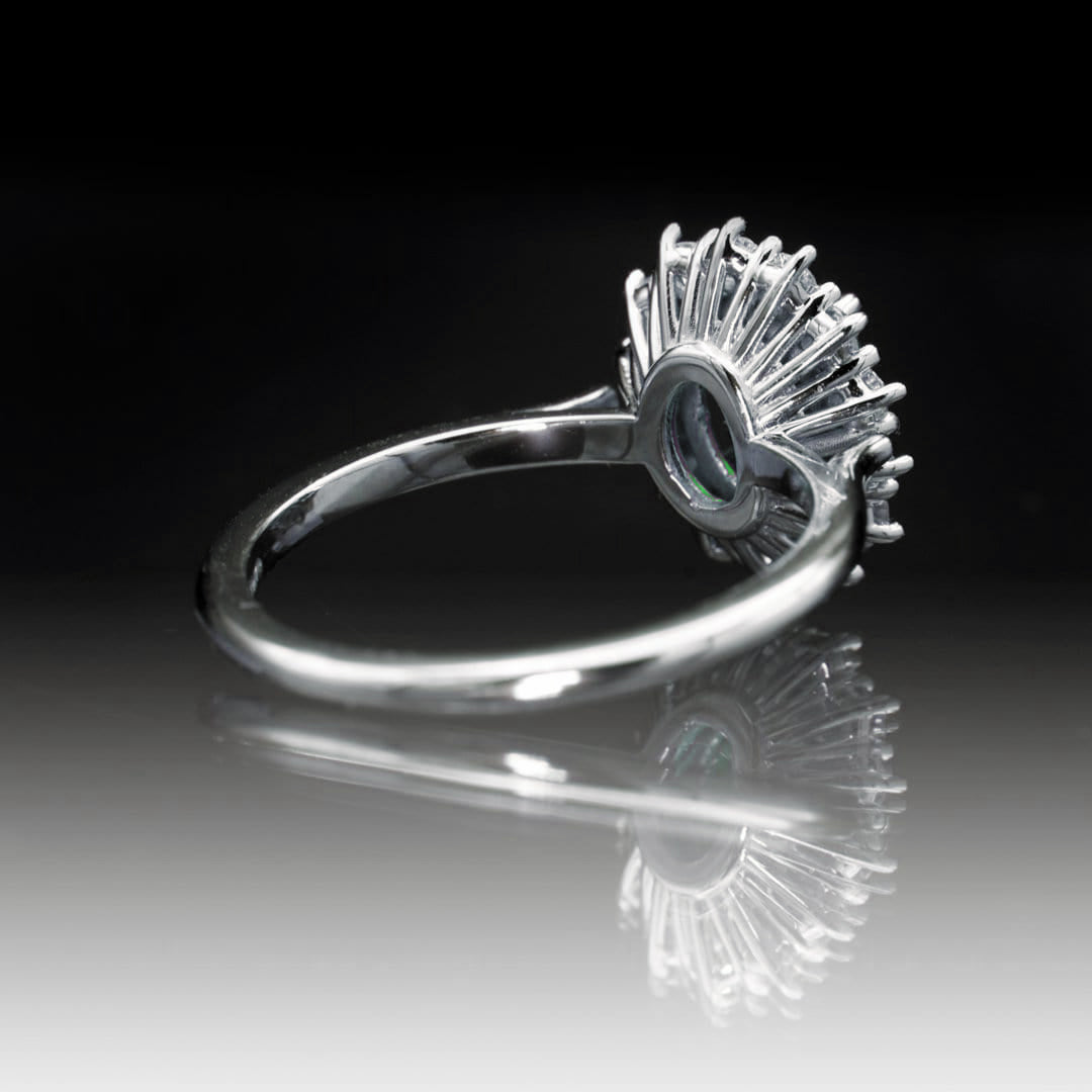 Ophelia - Oval Lab-Grown Emerald Prong Set Halo Engagement Ring