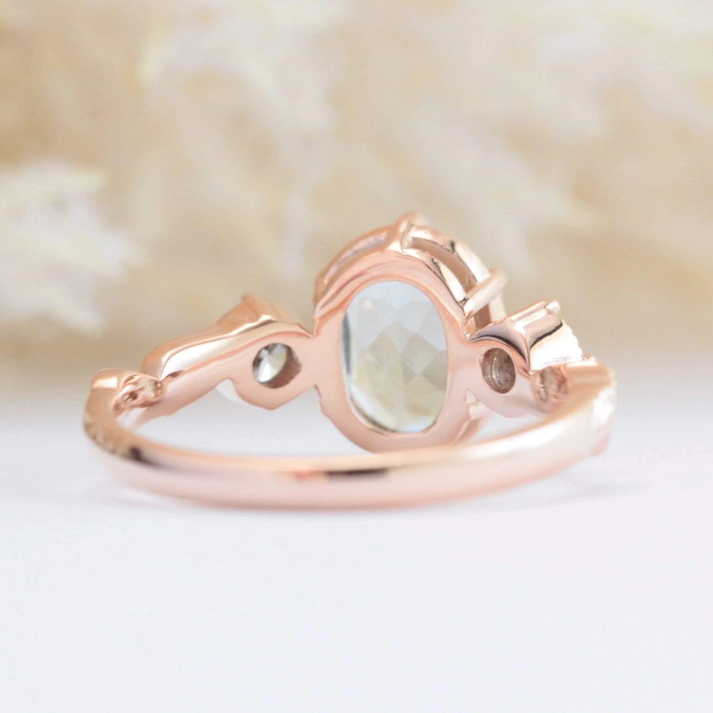 Oval Aquamarine Leaf Ring