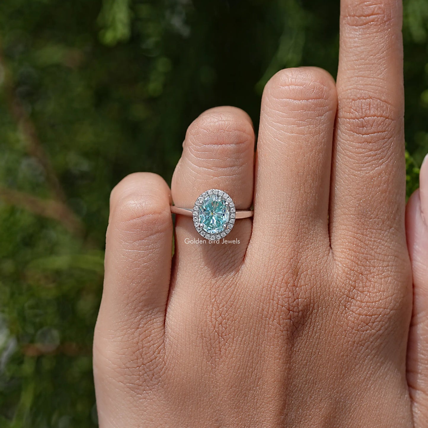 Old Mine Oval Cut Moissanite Solitaire Halo Ring