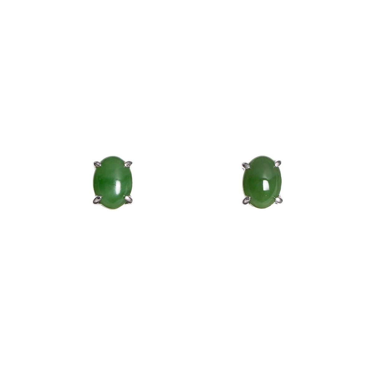 Jade Crest – Oval Green Jade Cabochon Stud Earrings in Sterling Silver