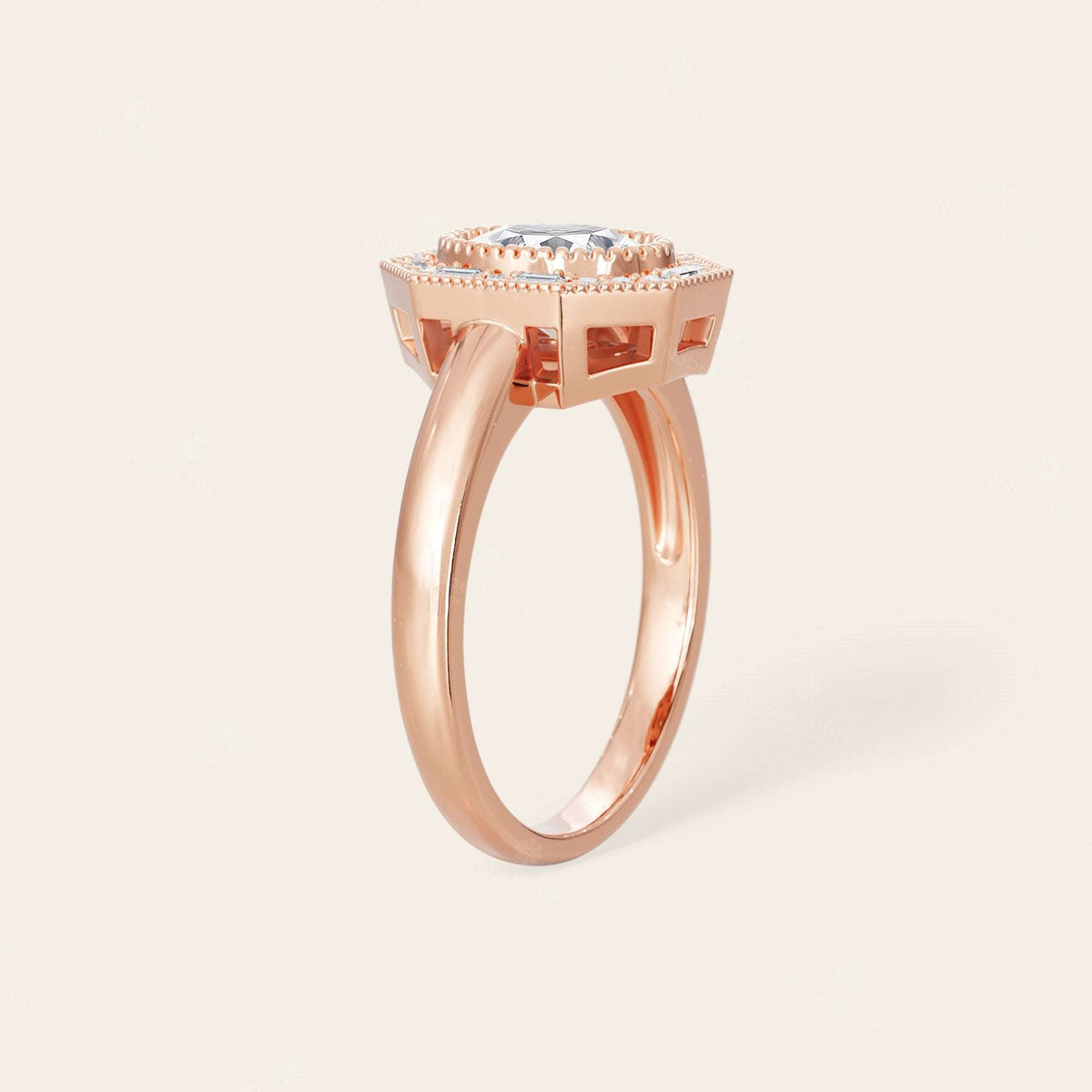 Oval Lab Grown Diamond Mosaic Design Art Deco Engagement Ring