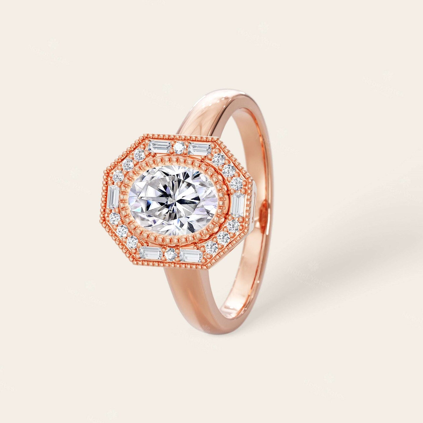 Oval Lab Grown Diamond Mosaic Design Art Deco Engagement Ring