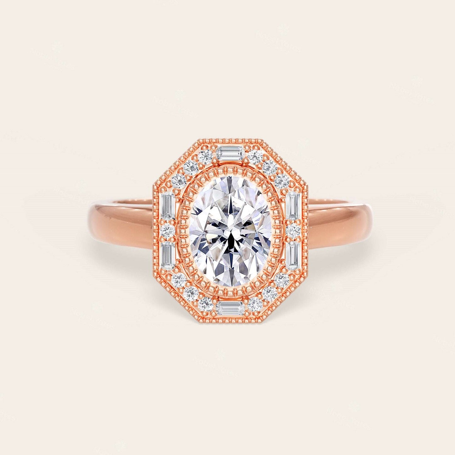 Oval Lab Grown Diamond Mosaic Design Art Deco Engagement Ring