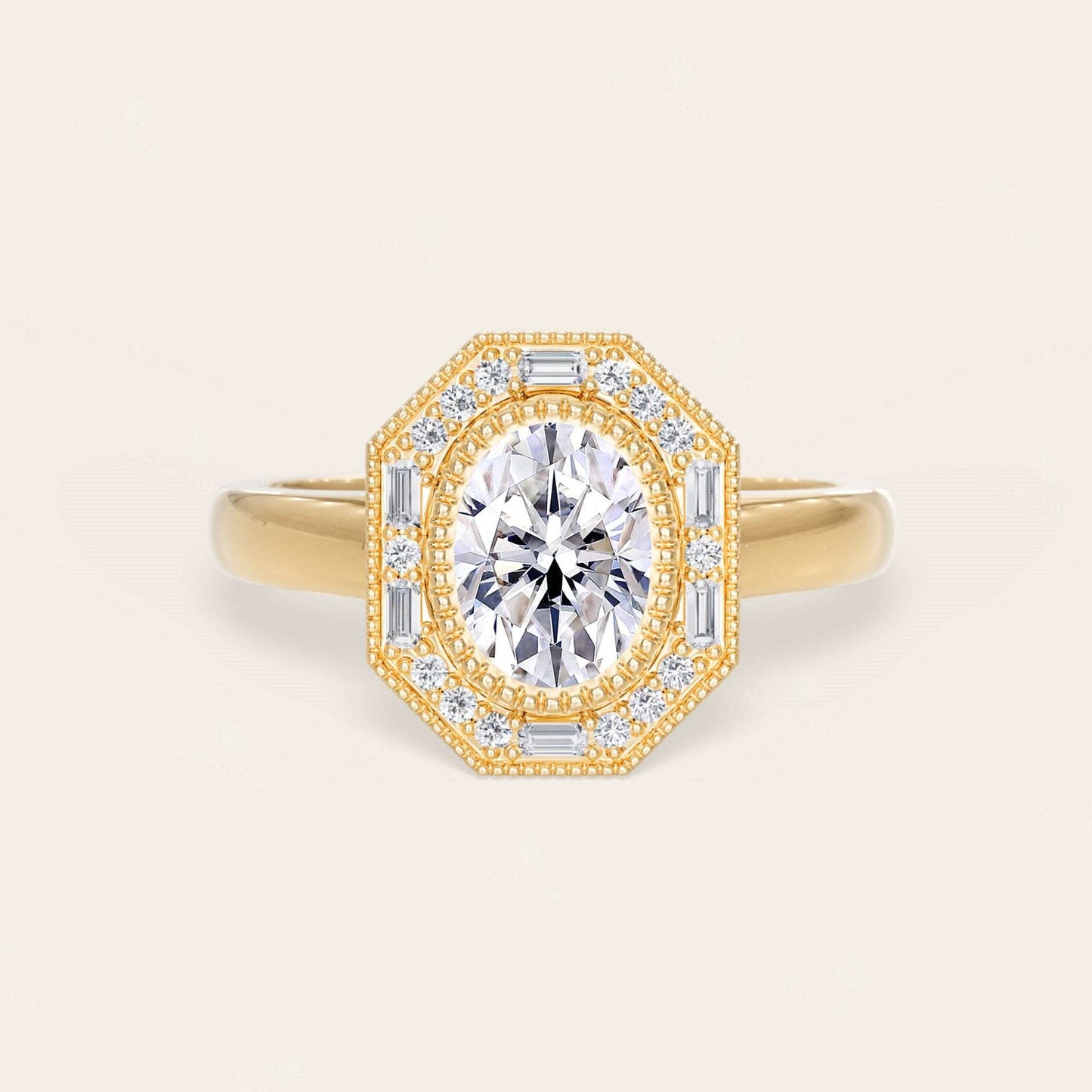 Oval Lab Grown Diamond Mosaic Design Art Deco Engagement Ring
