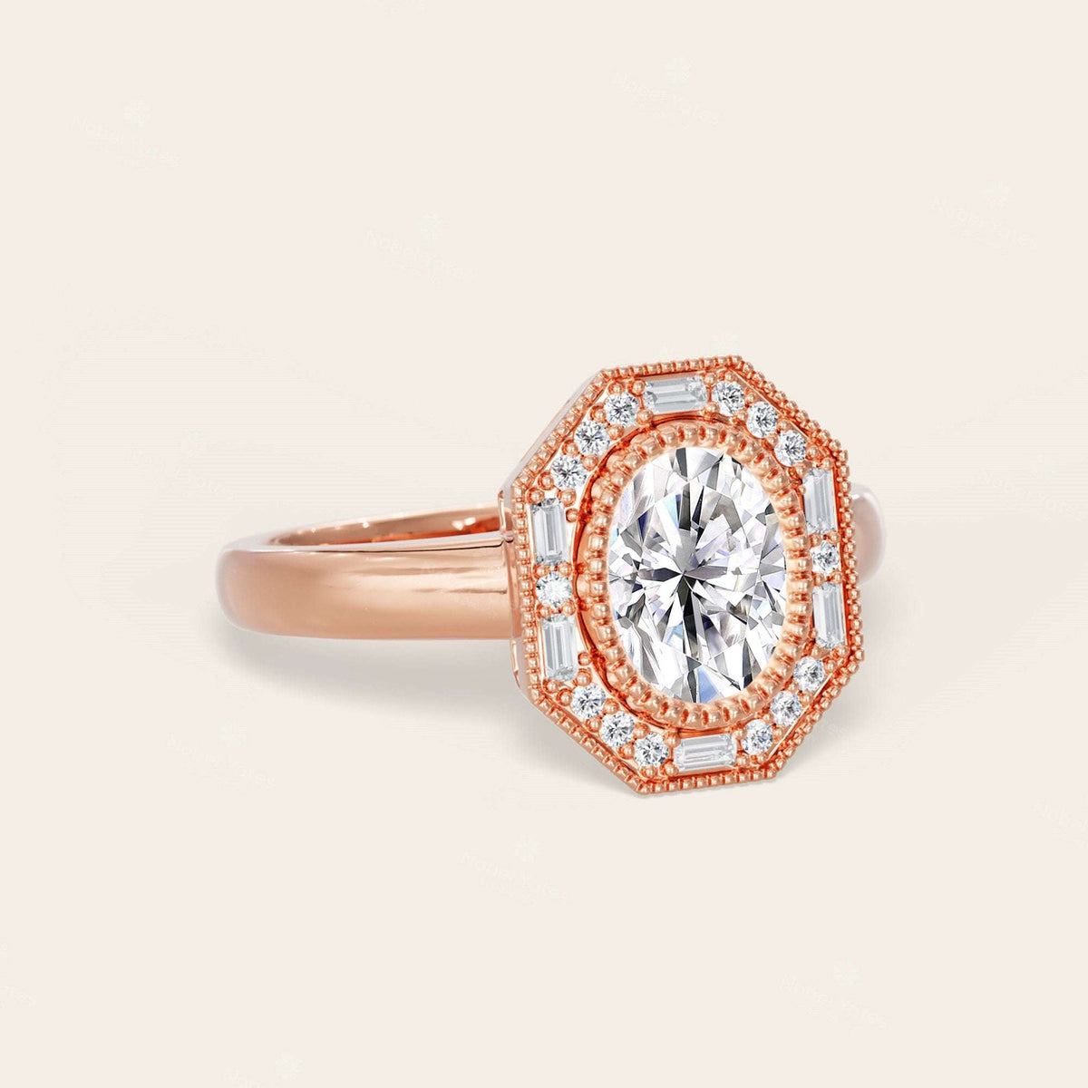 Oval Lab Grown Diamond Mosaic Design Art Deco Engagement Ring