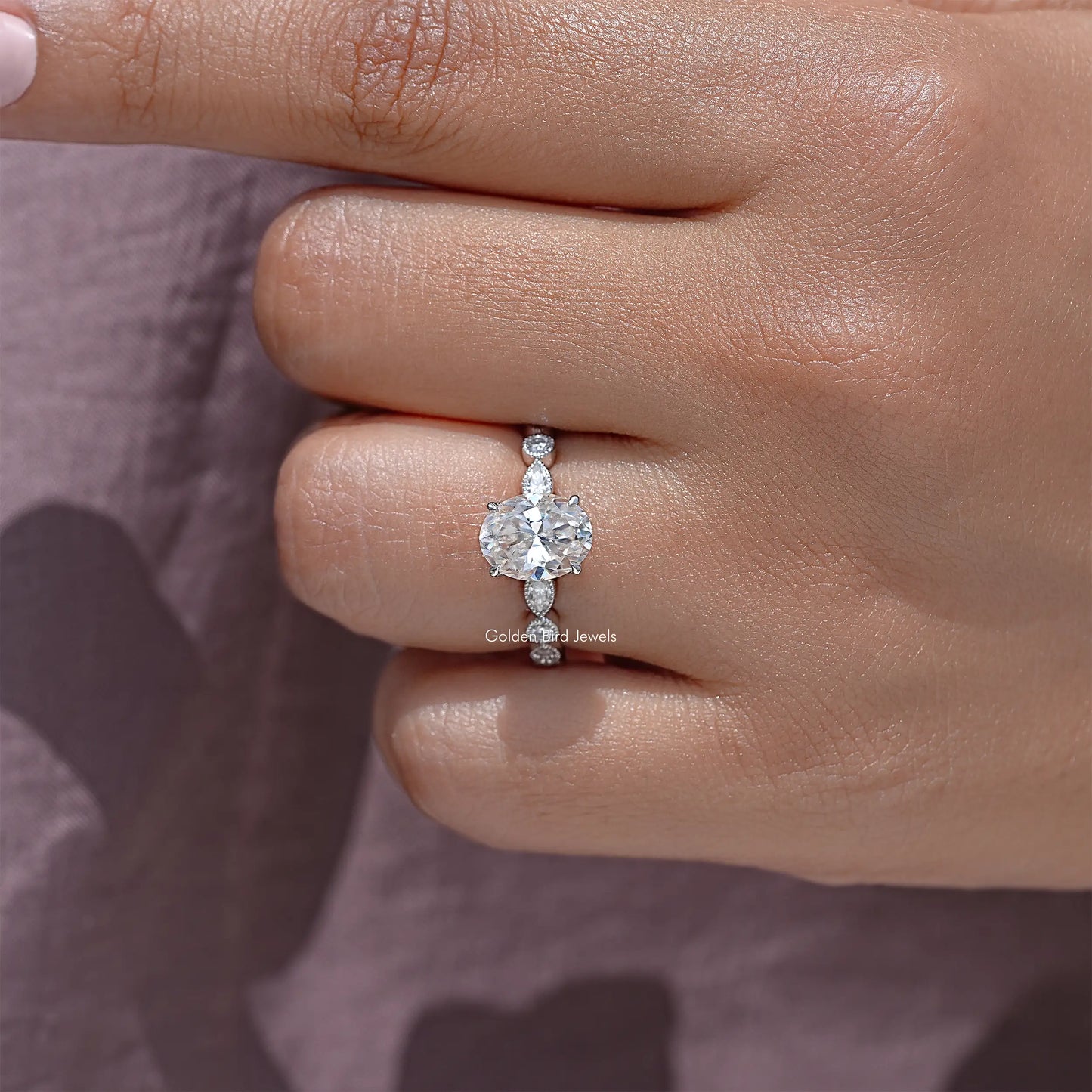 Oval Cut Moissanite Miligraine Set Engagement Ring