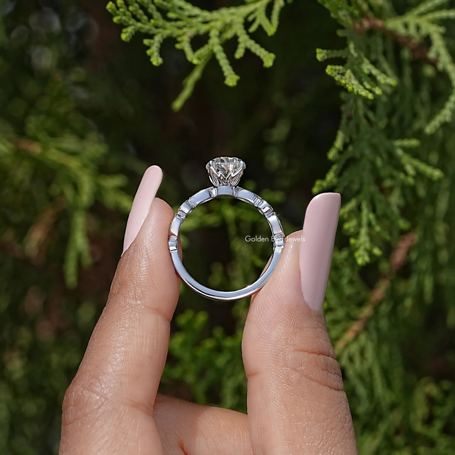 Oval Cut Moissanite Miligraine Set Engagement Ring