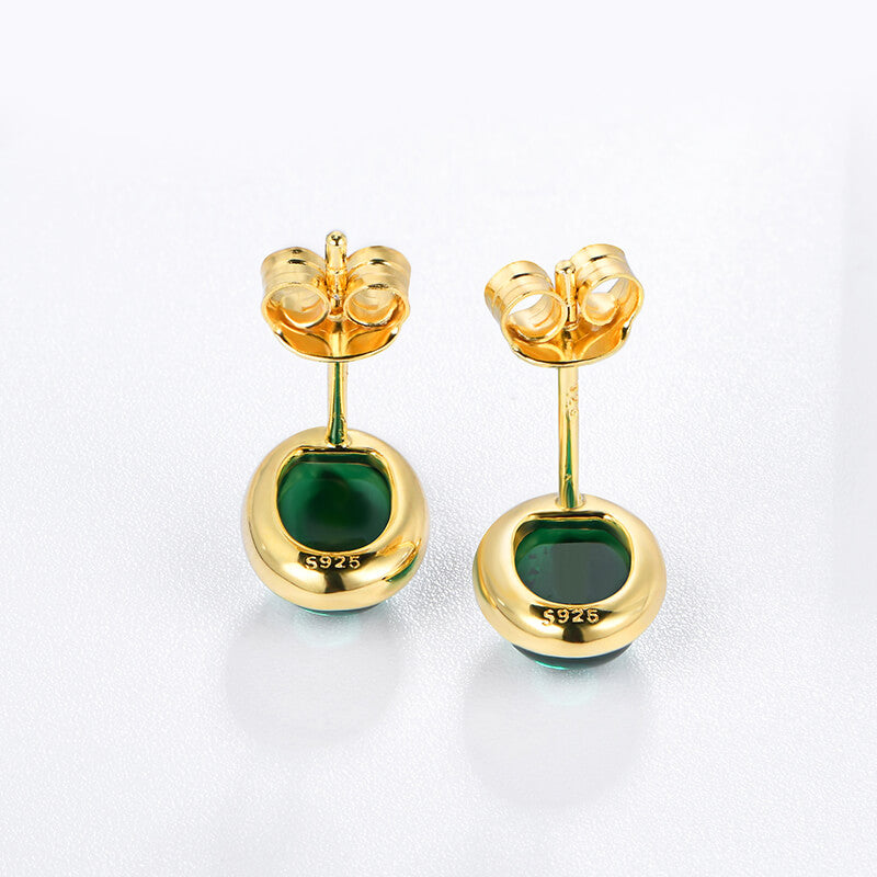 Oval-Shaped Lab-Created Emerald Bezel Sterling Silver Stud Earrings