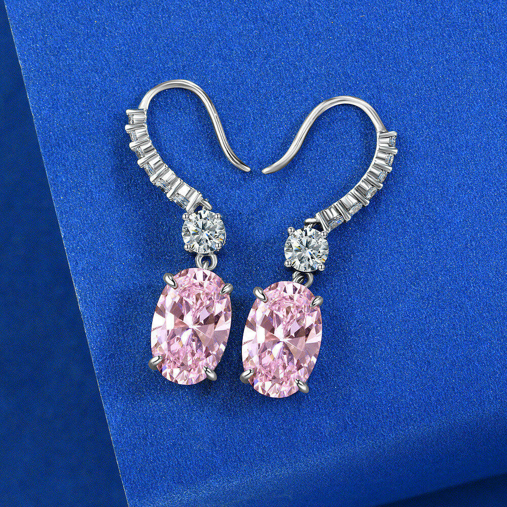 Oval And Round Lab-Sapphire Sterling Silver Drop Earrings