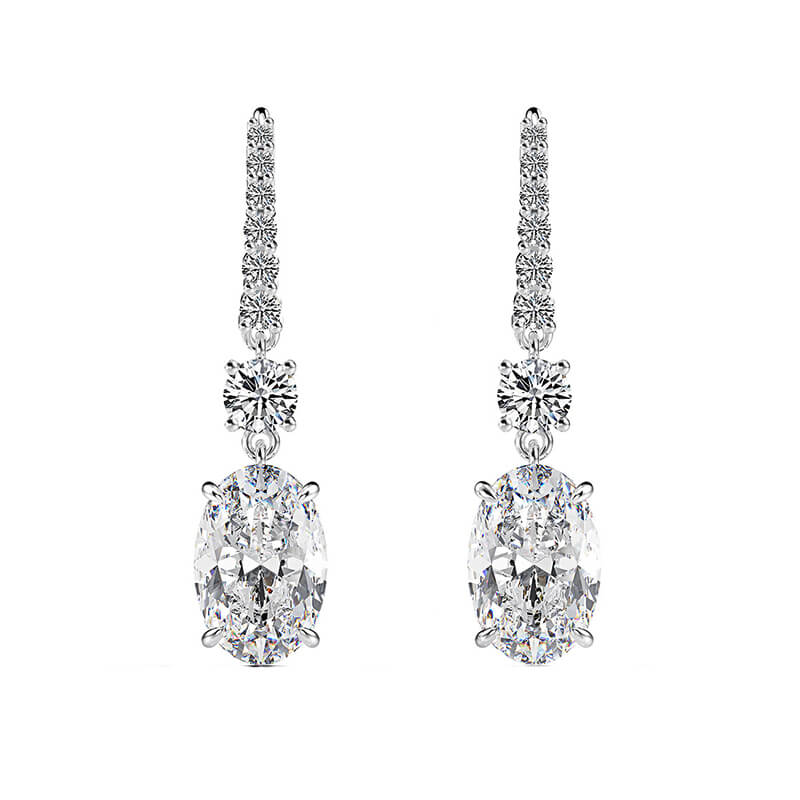 Oval And Round Lab-Sapphire Sterling Silver Drop Earrings
