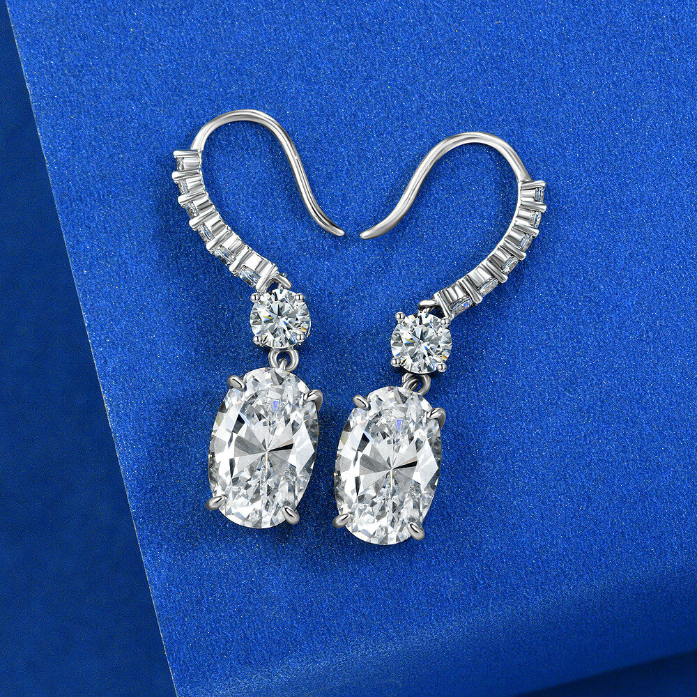 Oval And Round Lab-Sapphire Sterling Silver Drop Earrings
