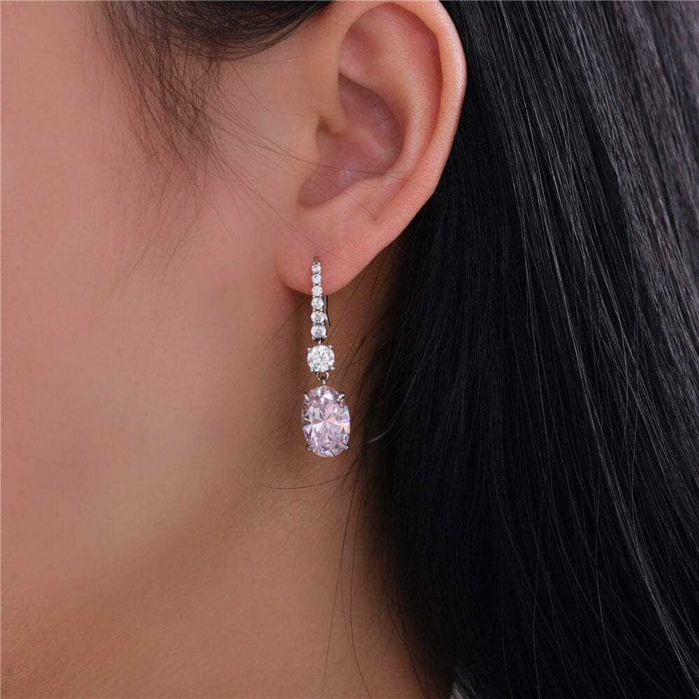 Oval And Round Lab-Sapphire Sterling Silver Drop Earrings