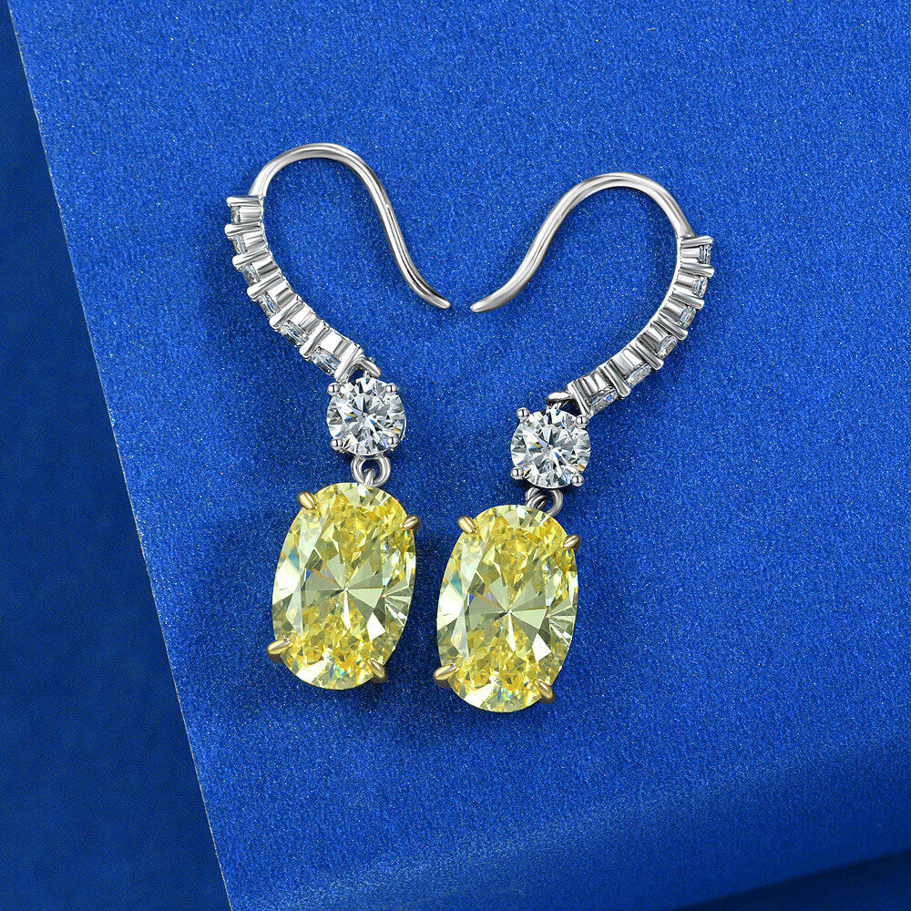 Oval And Round Lab-Sapphire Sterling Silver Drop Earrings