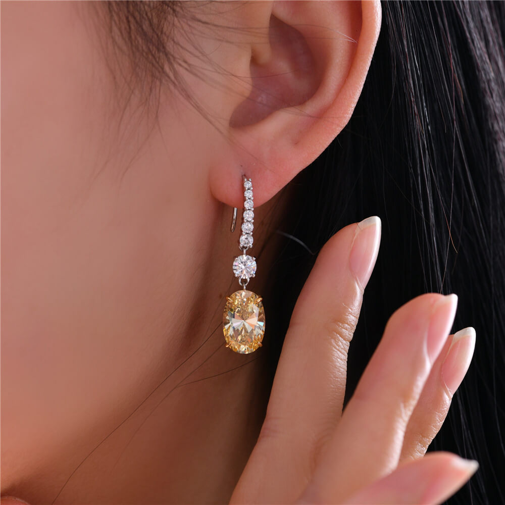 Oval And Round Lab-Sapphire Sterling Silver Drop Earrings