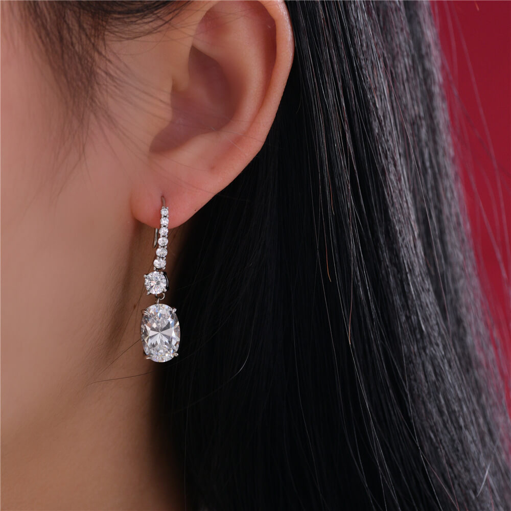 Oval And Round Lab-Sapphire Sterling Silver Drop Earrings