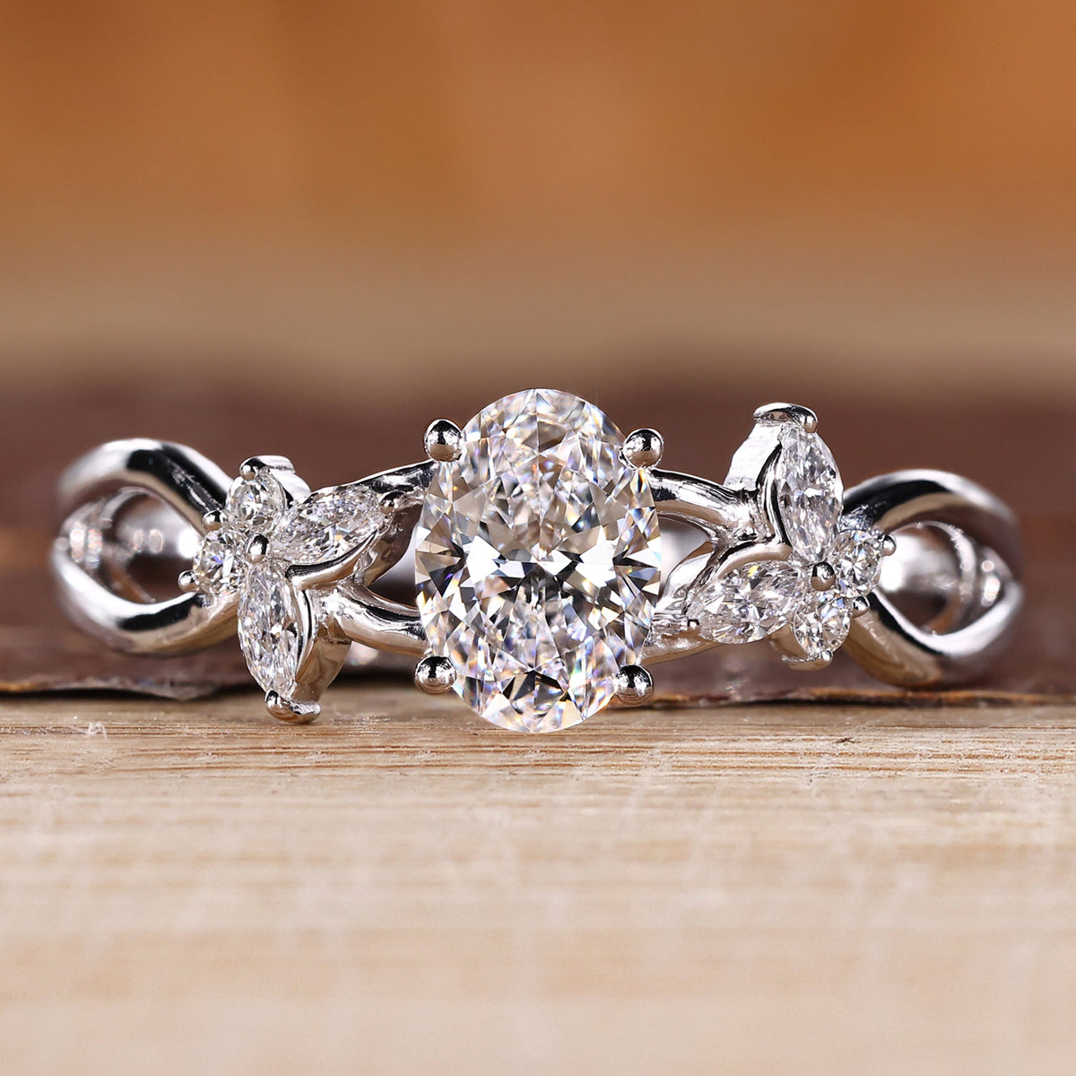 Nature Inspired Oval Diamond Engagement Ring
