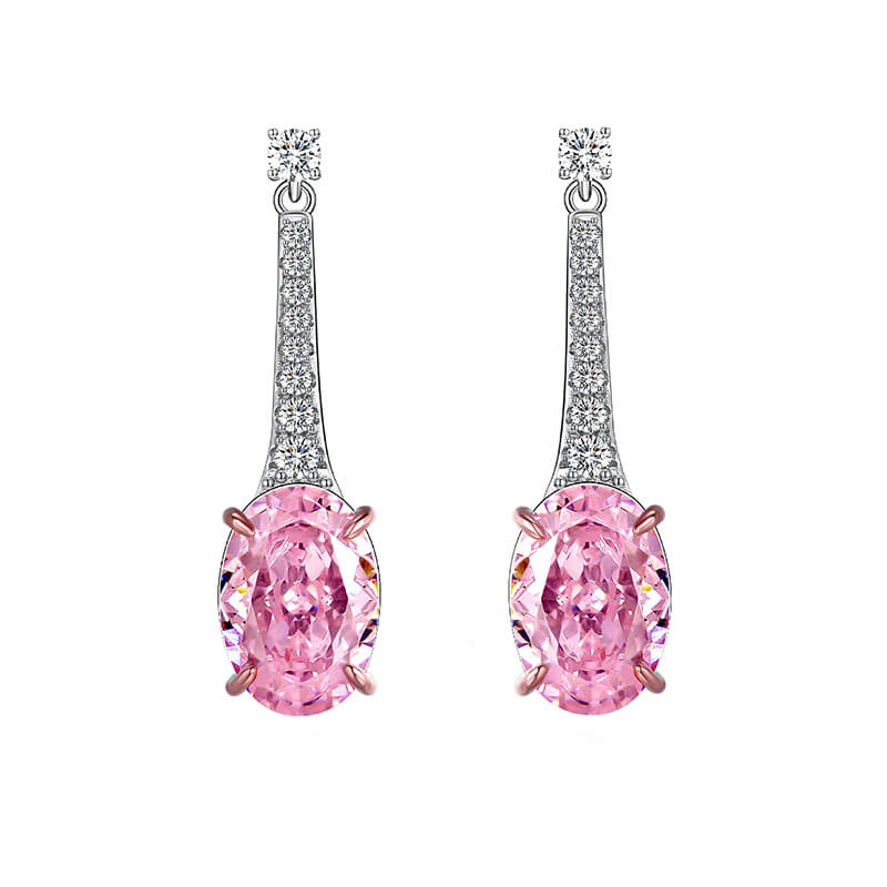 Oval Cut Lab-Sapphire Sterling Silver Drop Earrings