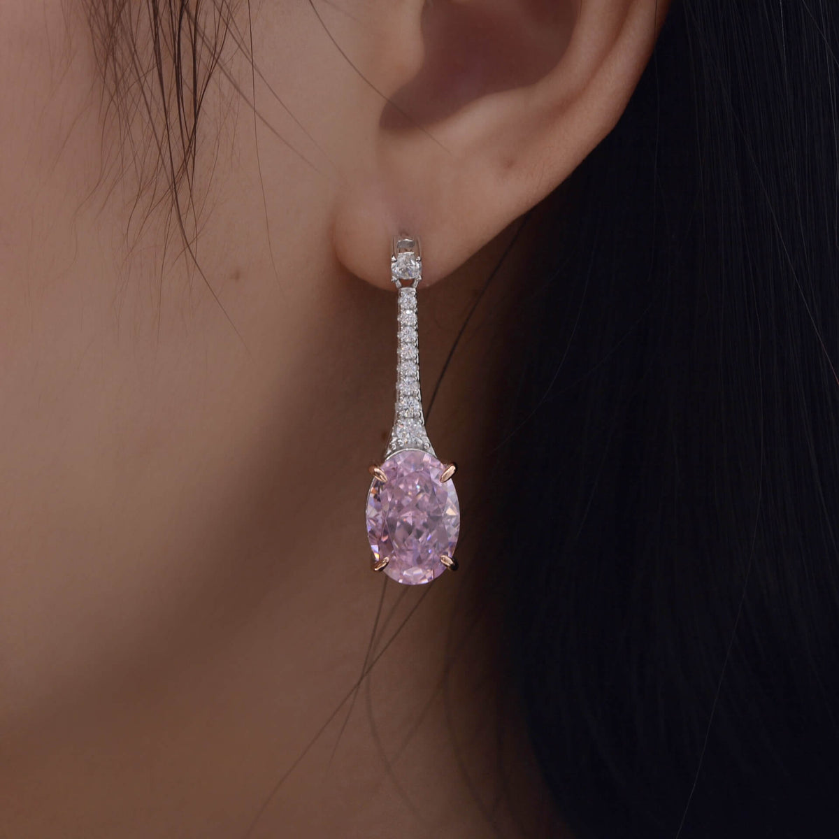 Oval Cut Lab-Sapphire Sterling Silver Drop Earrings