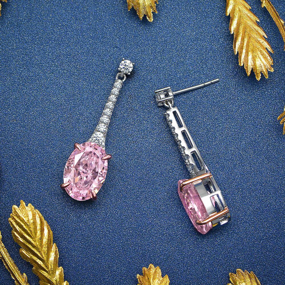 Oval Cut Lab-Sapphire Sterling Silver Drop Earrings