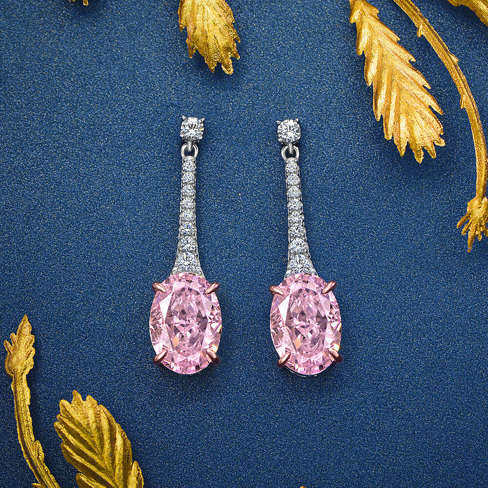 Oval Cut Lab-Sapphire Sterling Silver Drop Earrings