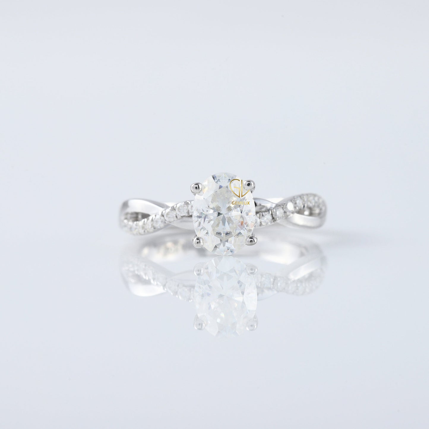 Oval Cut Lab Grown Twisted Accent Engagement Ring