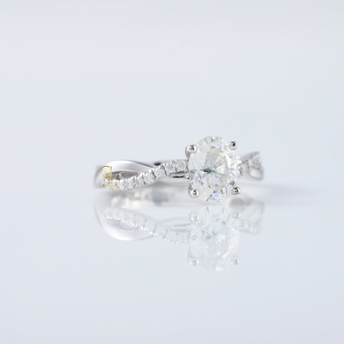 Oval Cut Lab Grown Twisted Accent Engagement Ring