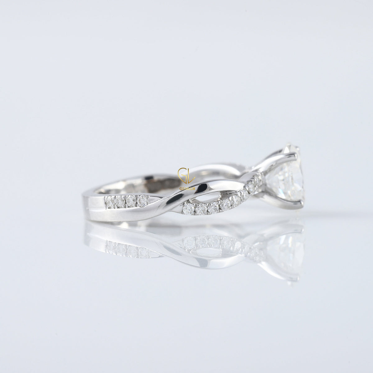 Oval Cut Lab Grown Twisted Accent Engagement Ring