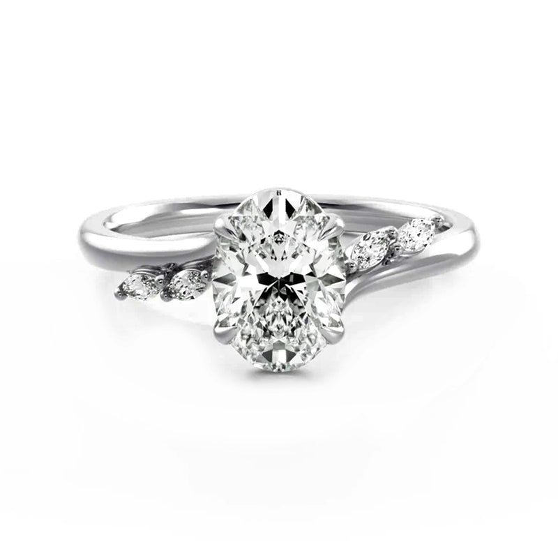Oval Cut Moissanite Bypass Marquise Accents Engagement Ring