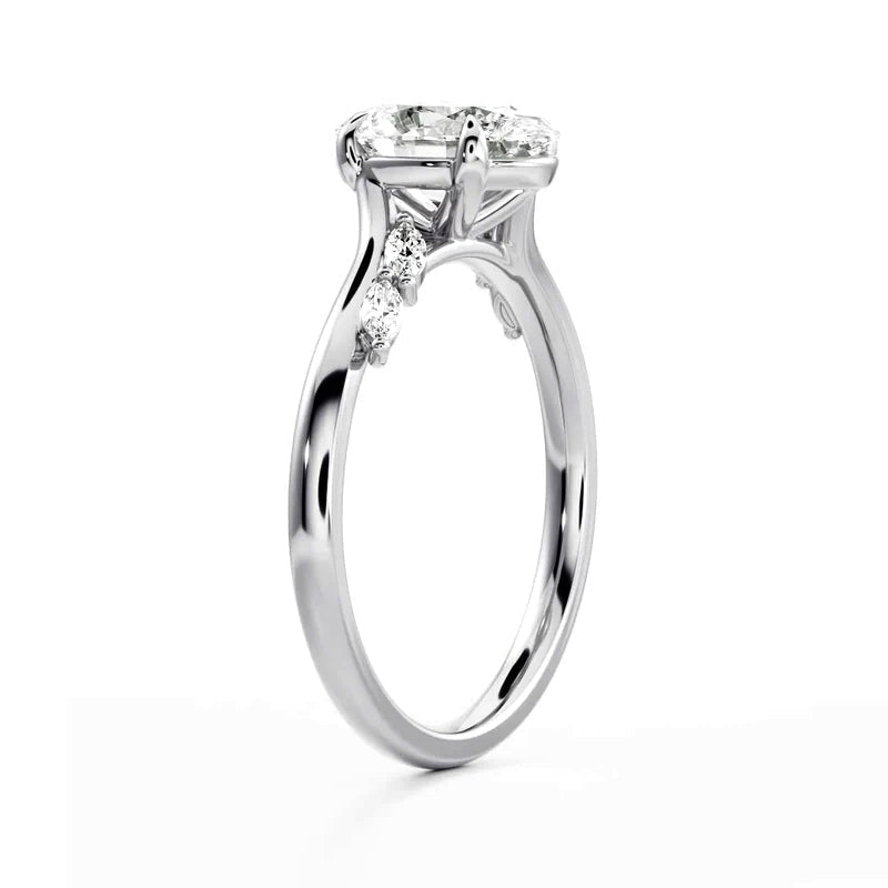 Oval Cut Moissanite Bypass Marquise Accents Engagement Ring
