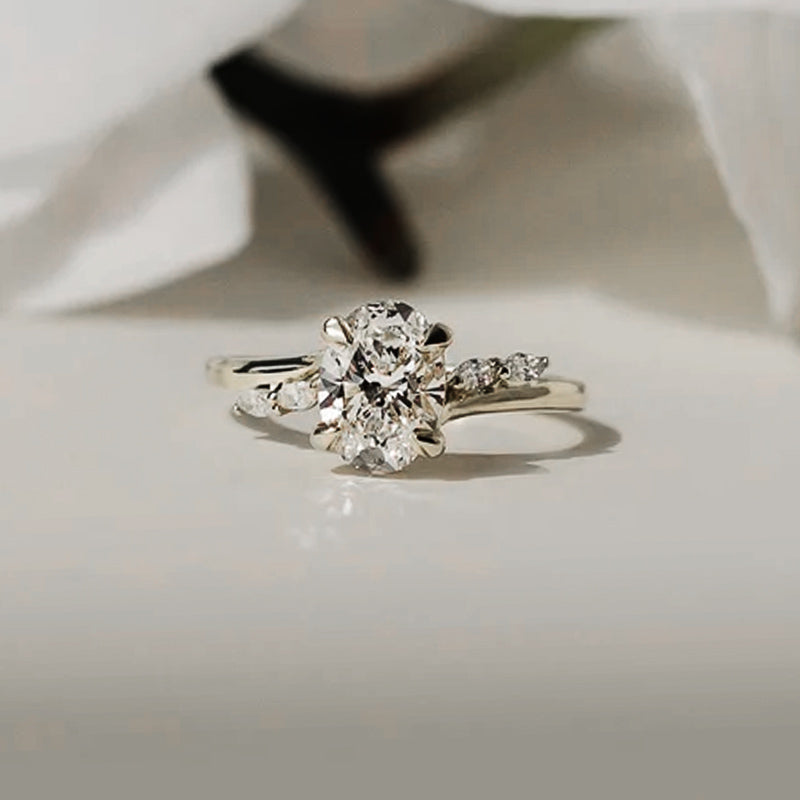 Oval Cut Moissanite Bypass Marquise Accents Engagement Ring