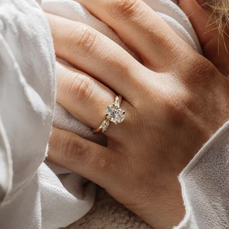 Oval Cut Moissanite Bypass Marquise Accents Engagement Ring
