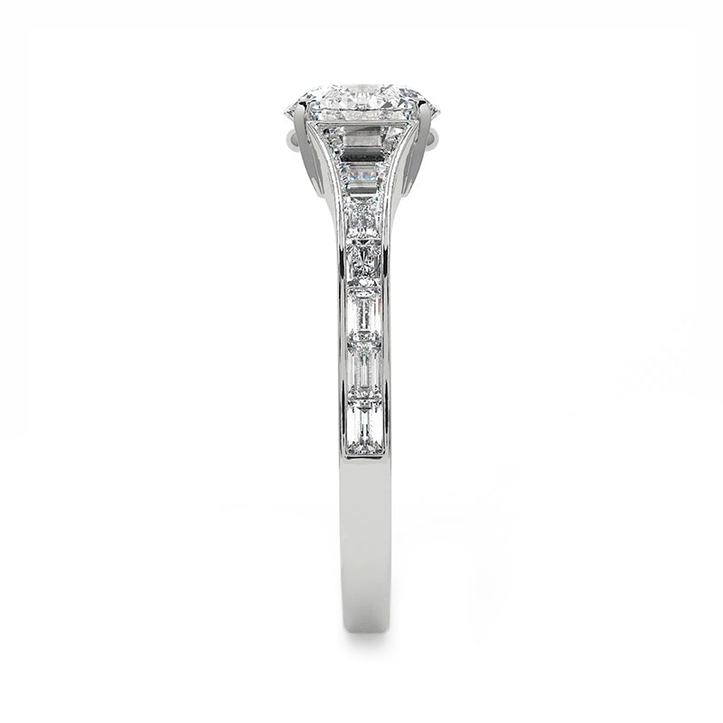 Oval Cut Moissanite Channel-Set Baguette Accents Engagement Ring