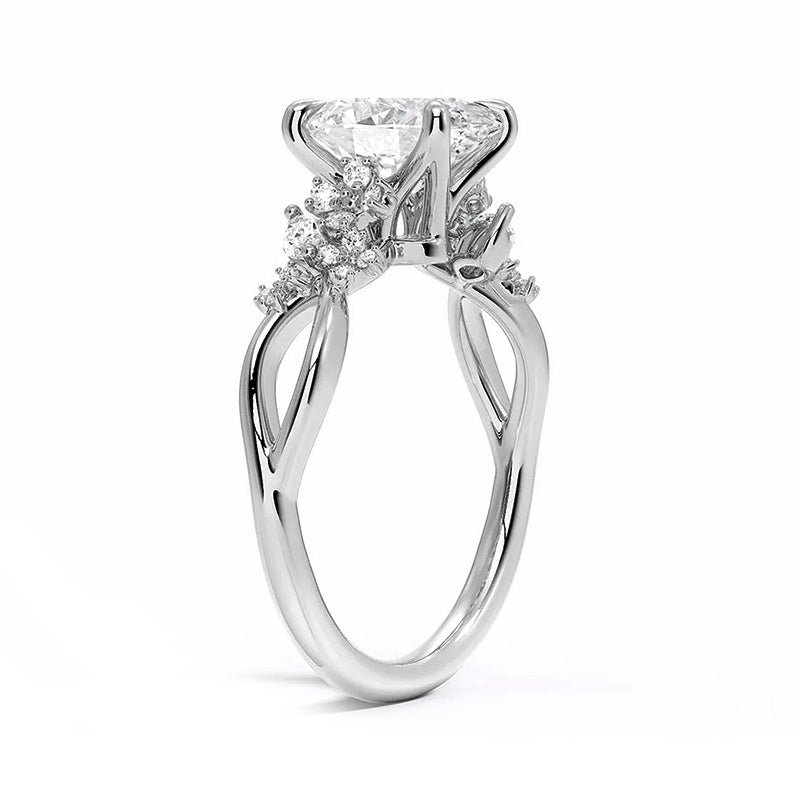 Oval Cut Moissanite Floral Cluster Twisted Engagement Ring