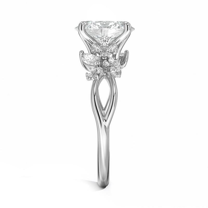 Oval Cut Moissanite Floral Cluster Twisted Engagement Ring