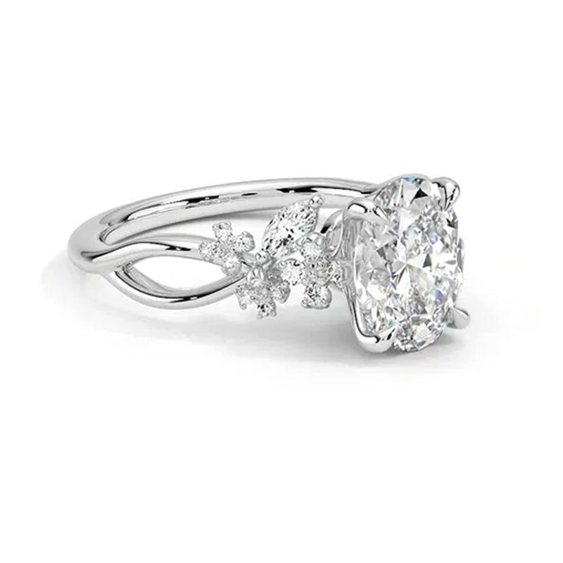 Oval Cut Moissanite Floral Cluster Twisted Engagement Ring