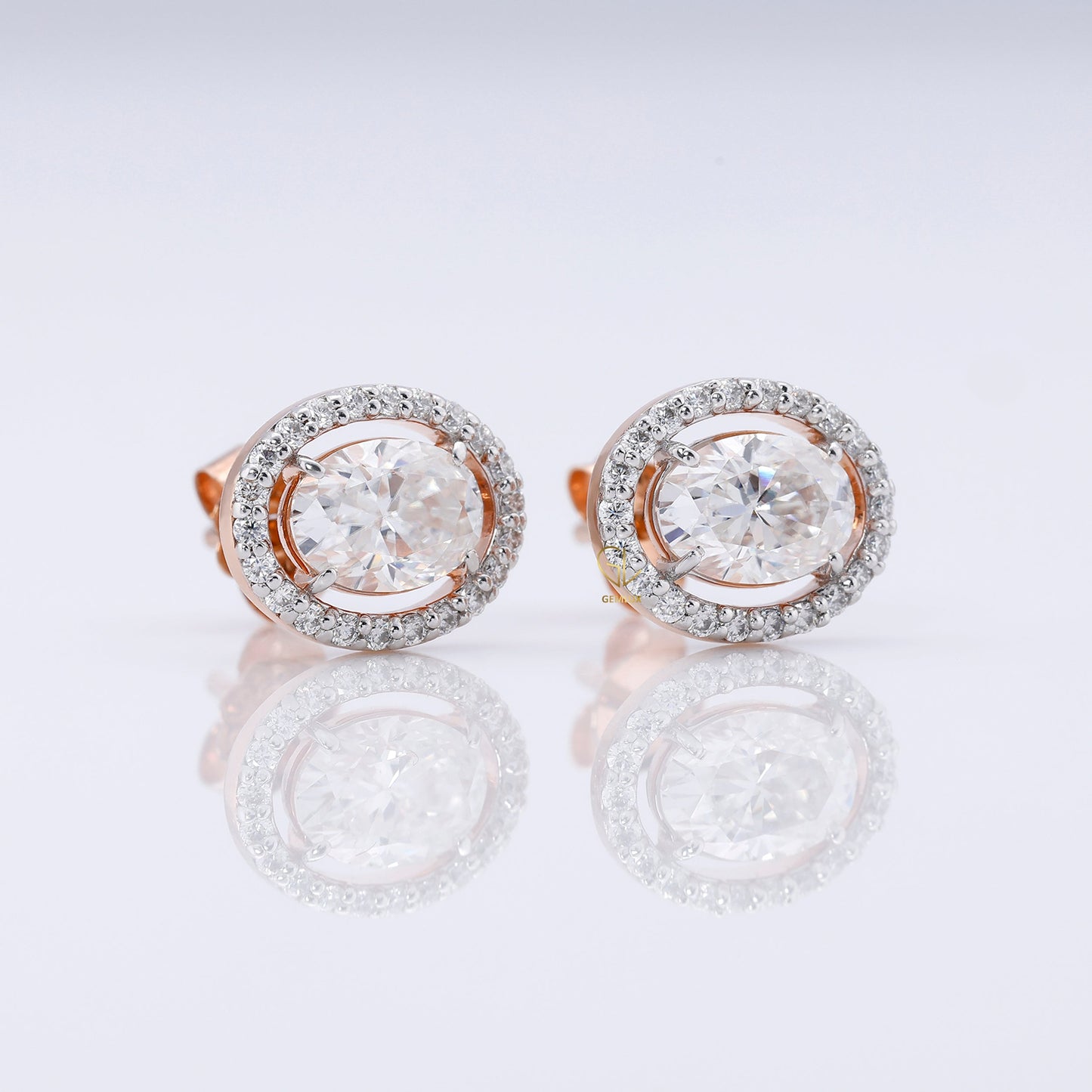 Oval Cut Moissanite Halo Stud Earrings