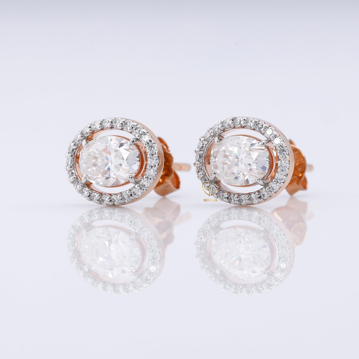 Oval Cut Moissanite Halo Stud Earrings
