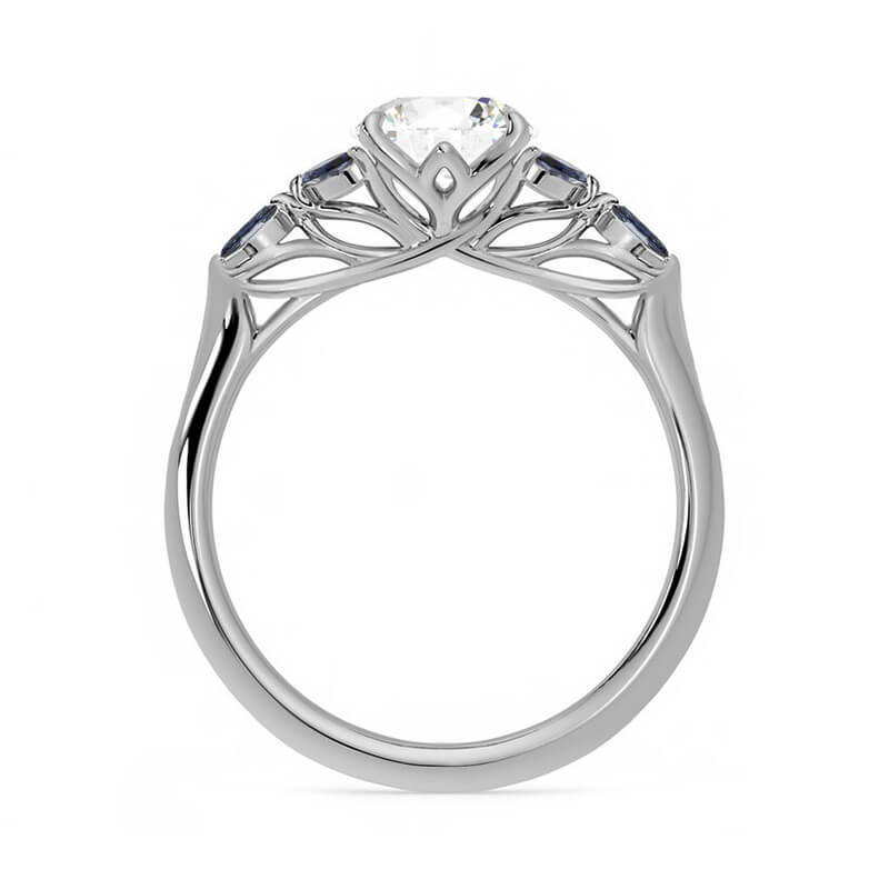 Oval Cut Moissanite With Marquise Sapphire Petals Accents Engagement Ring