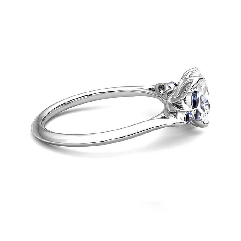 Oval Cut Moissanite With Marquise Sapphire Petals Accents Engagement Ring