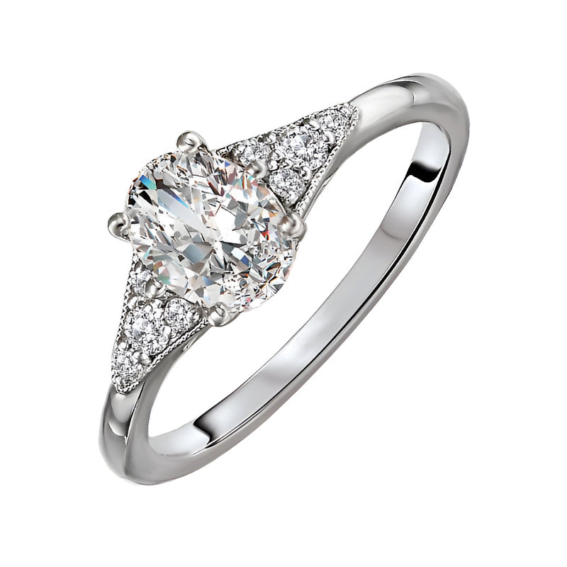 Oval Cut Moissanite With Side Stone Milgrain Engagement Ring