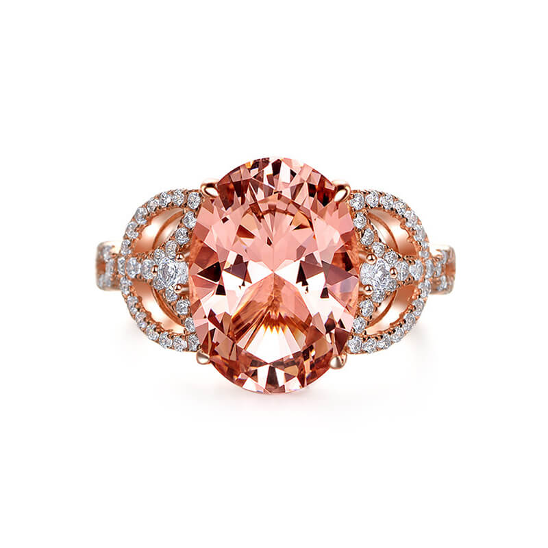 Oval Cut Pink Sapphire Leaf Accents Sterling Silver Ring