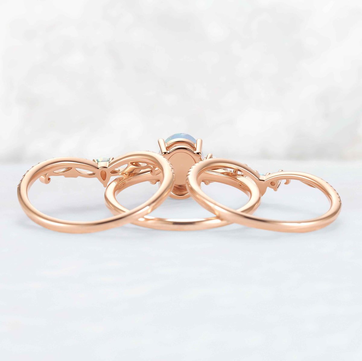 Nature Inspired Oval Ring Set with Moissanite 3pcs Set - IverJewelry