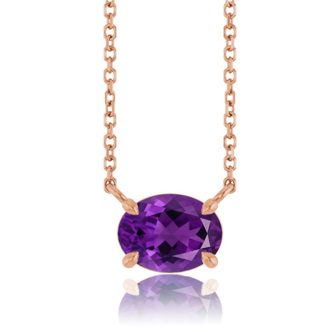 Oval Amethyst Prong Set Birthstone Pendant Necklace