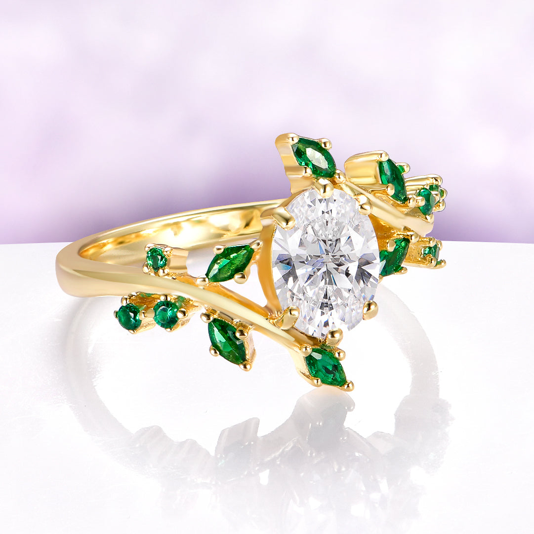 Lab Grown Diamond Leaf Engagement Ring in Solid 14K Yellow Gold (IGI Certified)