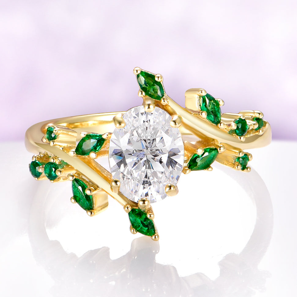 Lab Grown Diamond Leaf Engagement Ring in Solid 14K Yellow Gold (IGI Certified)