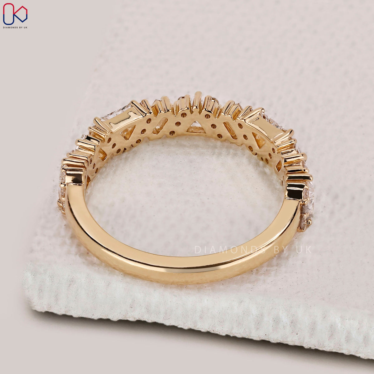 Round, Baguette and Trillion Cut Half Eternity Band